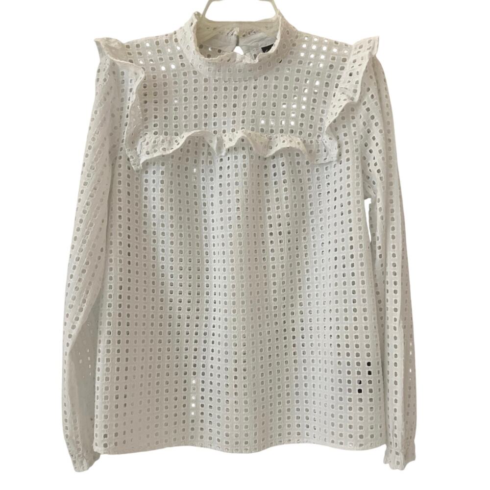 Who What Wear White Eyelet Blouse Womens Size L Ruffle Feminine Cottagecore
